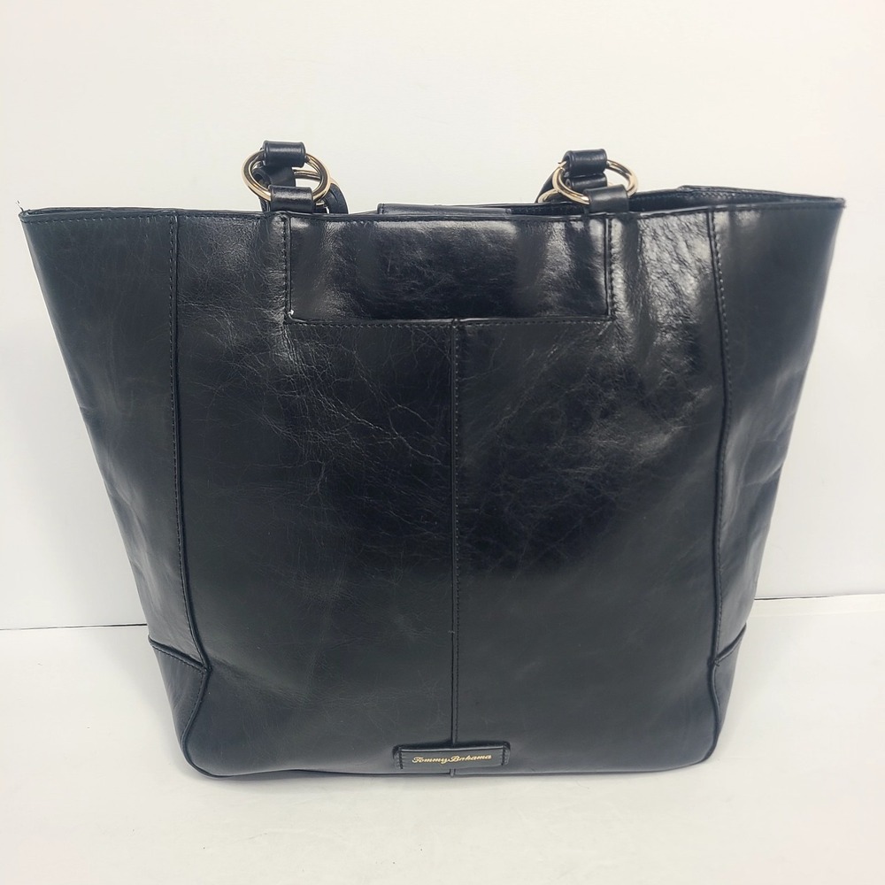 Tommy Bahama Distressed Studded Leather Tote Shoulder Bag Black Large - Picture 4 of 7